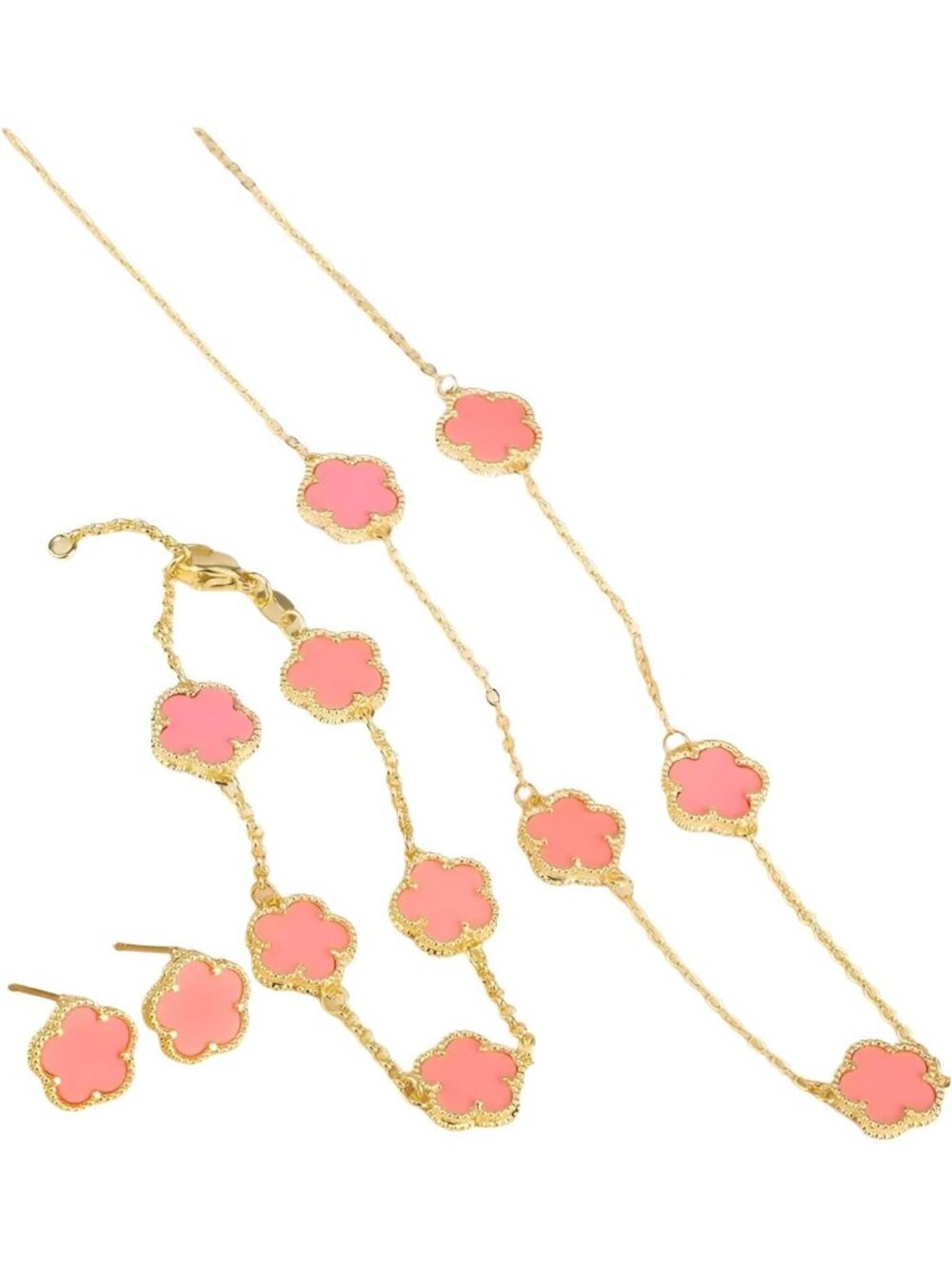 Dainty 14K Gold-Filled Clover Necklace & Bracelet Set - Lucky Flower Jewelry for